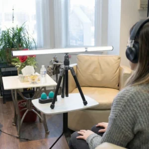 EMDR therapy session using a bilateral stimulation light bar in a counselling office
